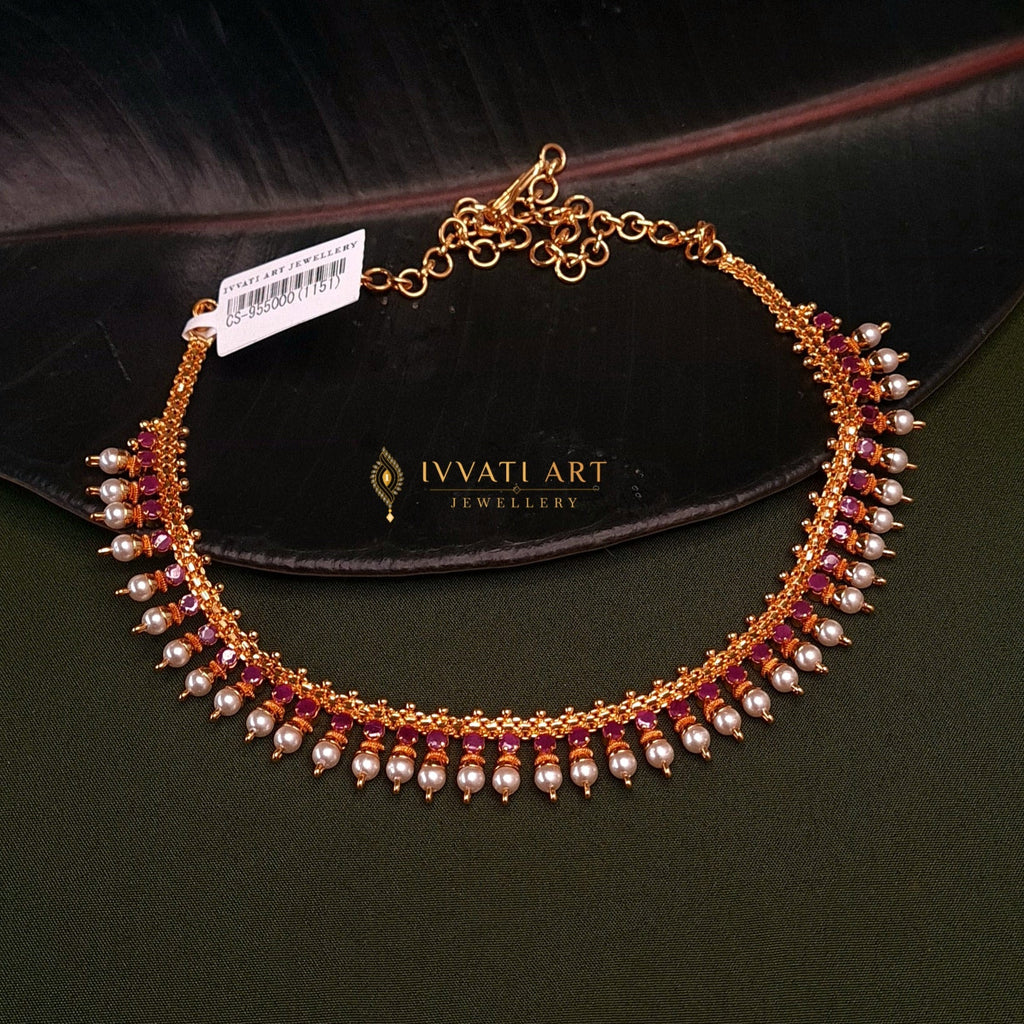 Gold - Plated Copper Ruby Necklace Set with Moti jewellery - Copper | Ivvati Art Jewellery