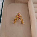 Gold - Plated Copper V - Shaped Ring with Ruby & Green Stones jewellery - Rings | Ivvati Art Jewellery