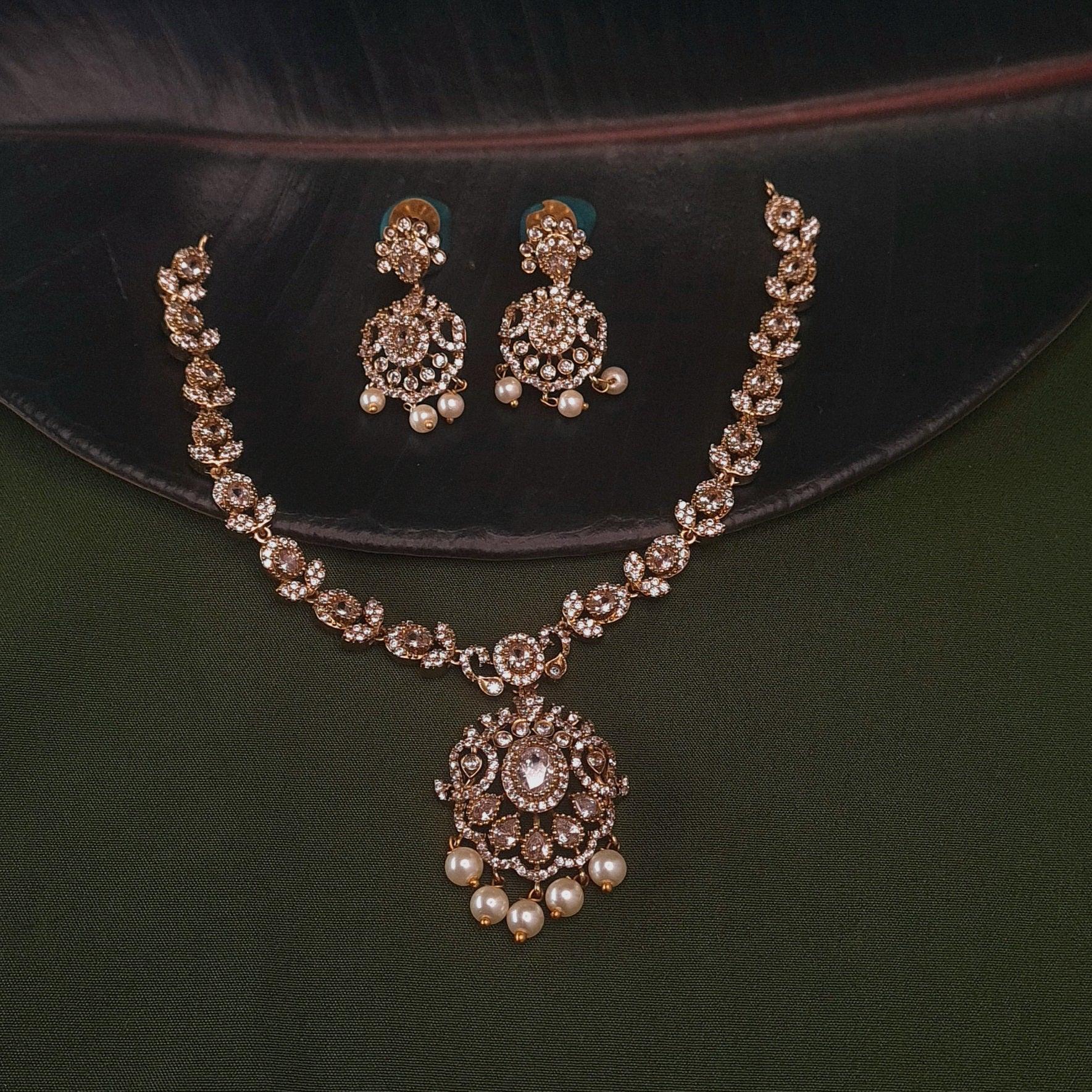 Gold Plated CZ Necklace jewellery - GOLD | Ivvati Art Jewellery