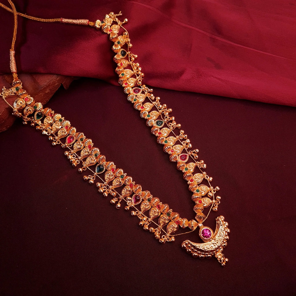 Gold Plated Kolhapuri Saaj Necklace jewellery - GOLD | Ivvati Art Jewellery