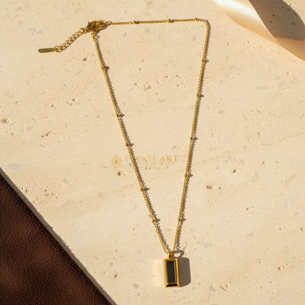 Gold rectangular bar pendant necklace for women | Ivvati demi-fine jewellery