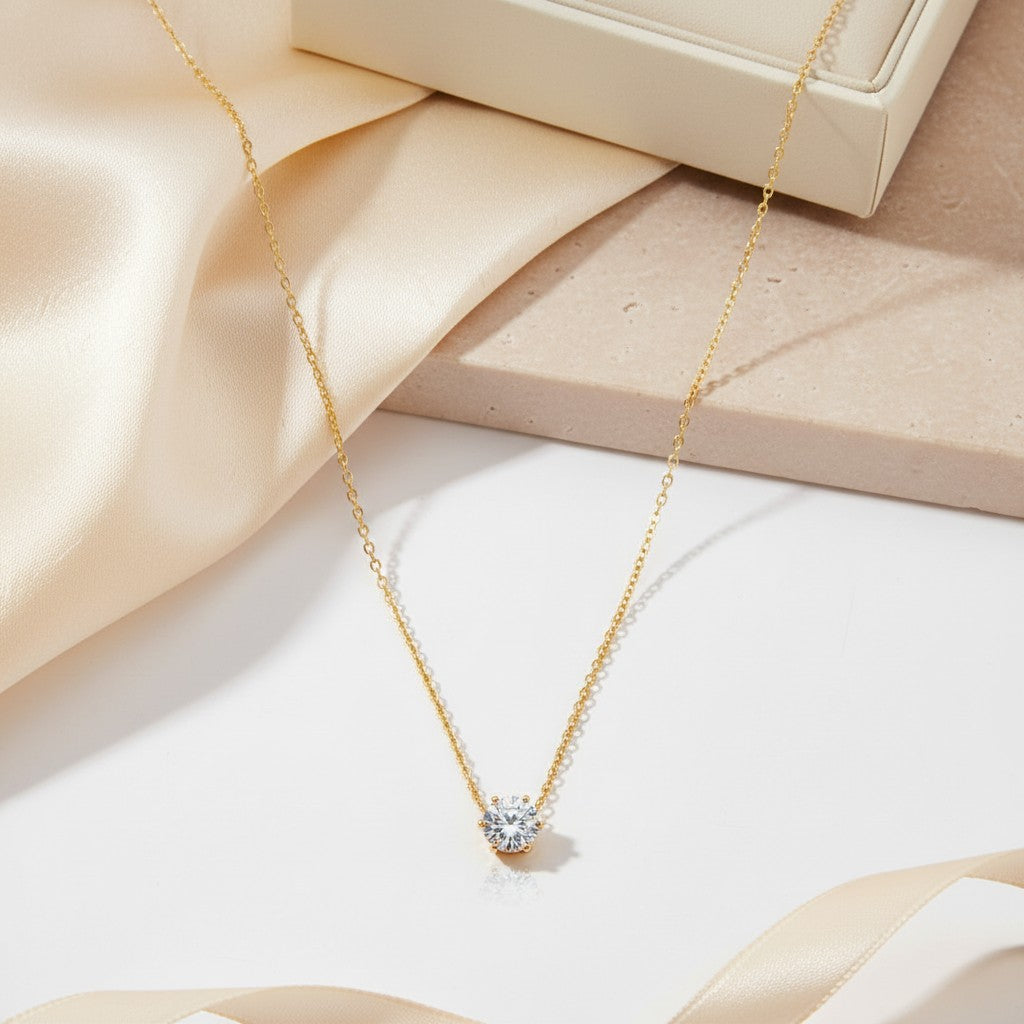 Gold solitaire pendant necklace for women | Ivvati demi-fine jewellery