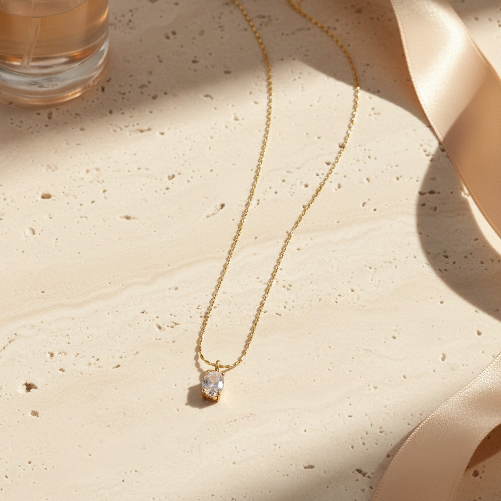 Gold solitaire pendant necklace for women | Ivvati demi-fine jewellery