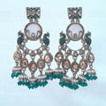 Green Chandbali Earrings with CZ Accents jewellery - Earrings | Ivvati Art Jewellery