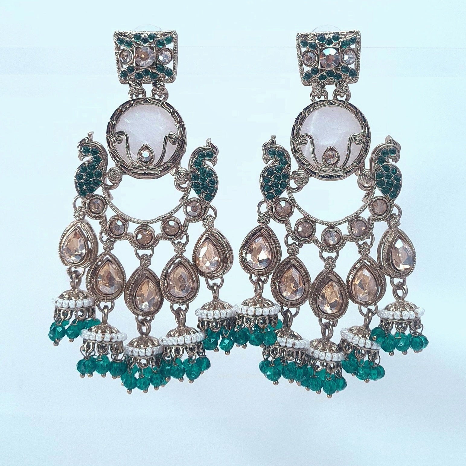 Green Chandbali Earrings with CZ Accents jewellery - Earrings | Ivvati Art Jewellery