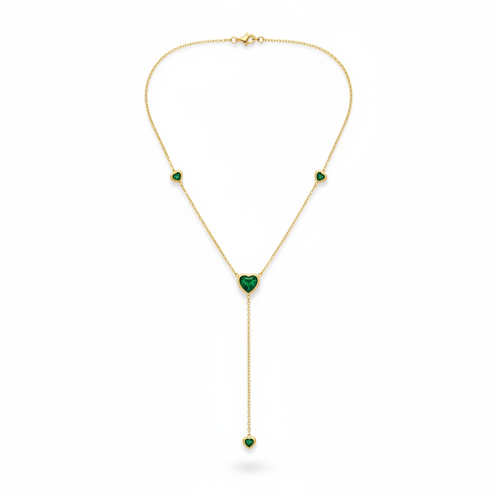 Green heart lariat necklace for women for party and festive wear