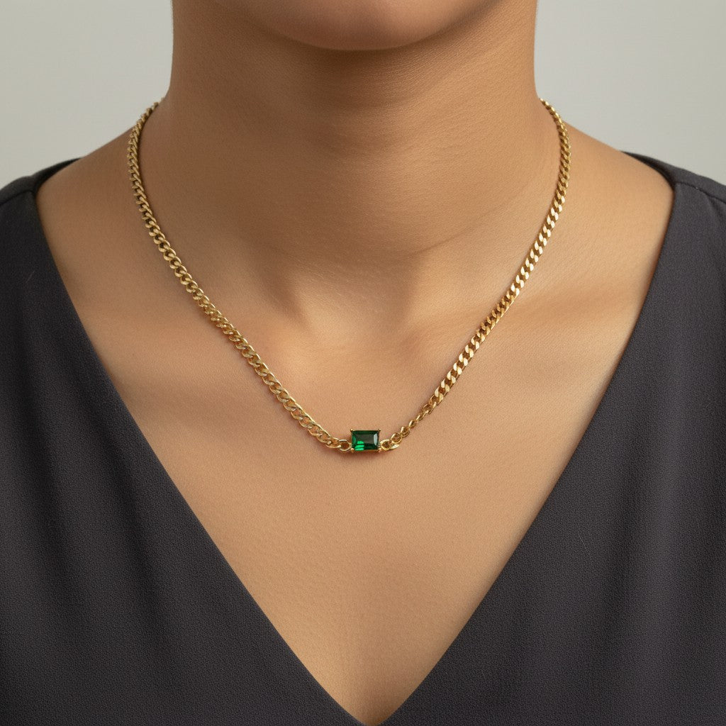 Green stone necklace for women with gold chain design