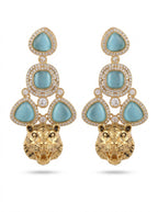 reen cat eye tiger head gold finish earrings with sparkling CZ stones by Ivvati