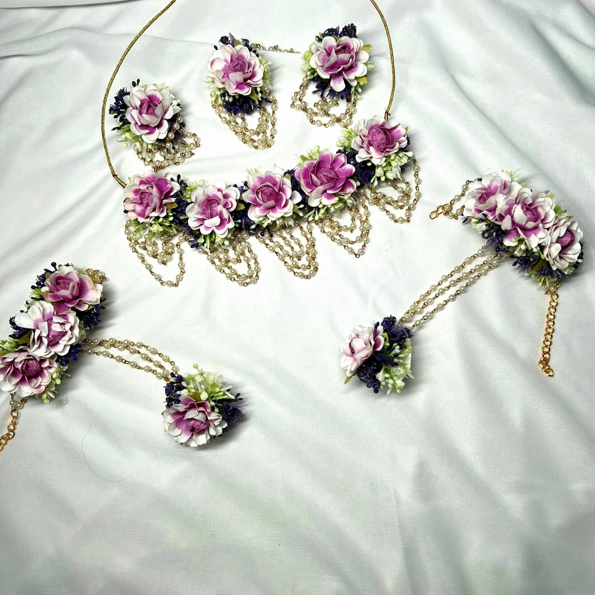 Handmade Flower Jewellery Set Purple jewellery - Handmade Flower Jewellery Set | Ivvati Art Jewellery