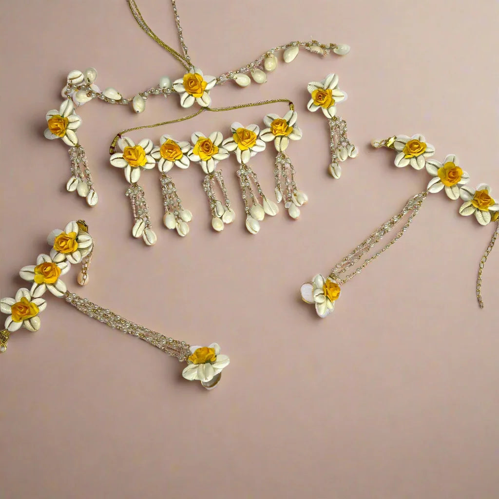 Handmade Flower Jewellery Set Yellow jewellery - Handmade Flower Jewellery Set | Ivvati Art Jewellery
