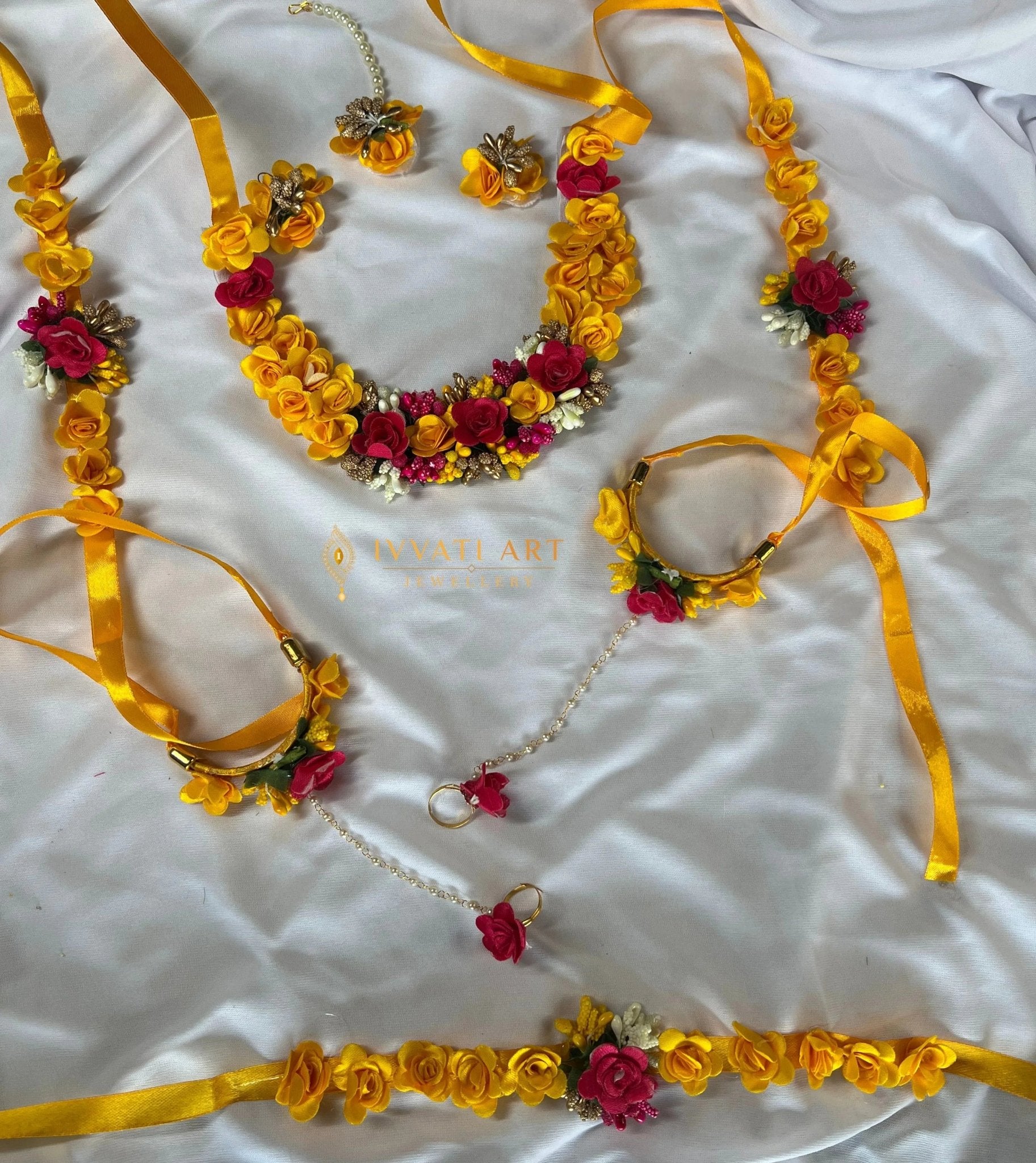 Handmade Flower Jewellery Set Yellow jewellery - Handmade Flower Jewellery Set | Ivvati Art Jewellery