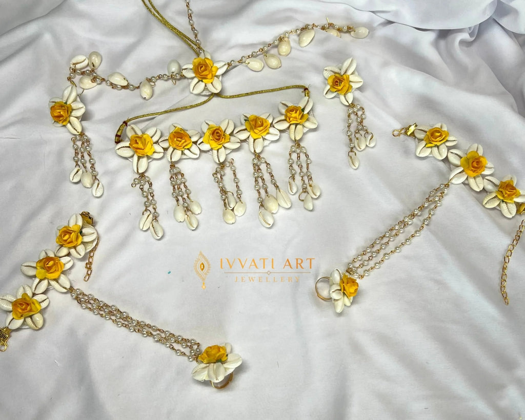 Handmade Flower Jewellery Set Yellow jewellery - Handmade Flower Jewellery Set | Ivvati Art Jewellery