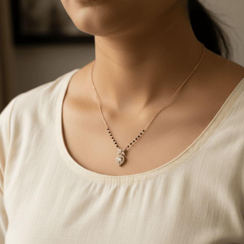 Heart CZ Mangalsutra for Women – Gold Daily Wear | Myraza jewellery - Mangalsutra | Ivvati Art Jewellery