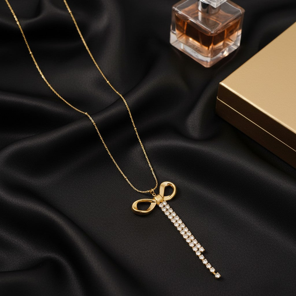 Infinity bow pendant necklace for women | Ivvati demi-fine jewellery
