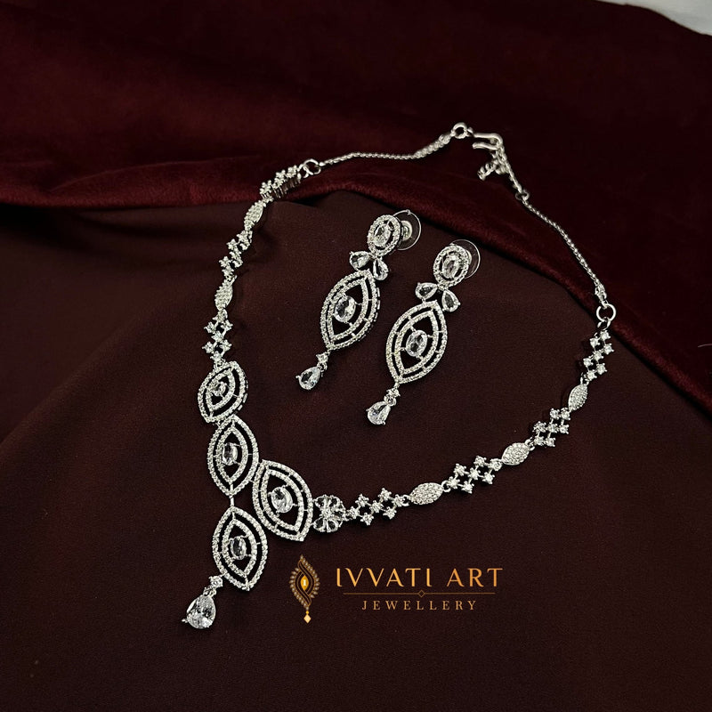 Ivvati Celestia Regal Necklace Set – American Diamond Jewellery jewellery - Necklace Set | Ivvati Art Jewellery