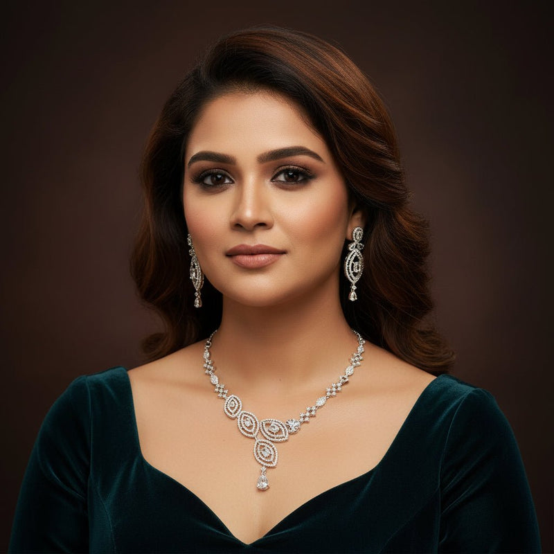 Ivvati Celestia Regal Necklace Set – American Diamond Jewellery jewellery - Necklace Set | Ivvati Art Jewellery