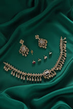 Ivvati changeable stone traditional gold finish necklace set with earrings