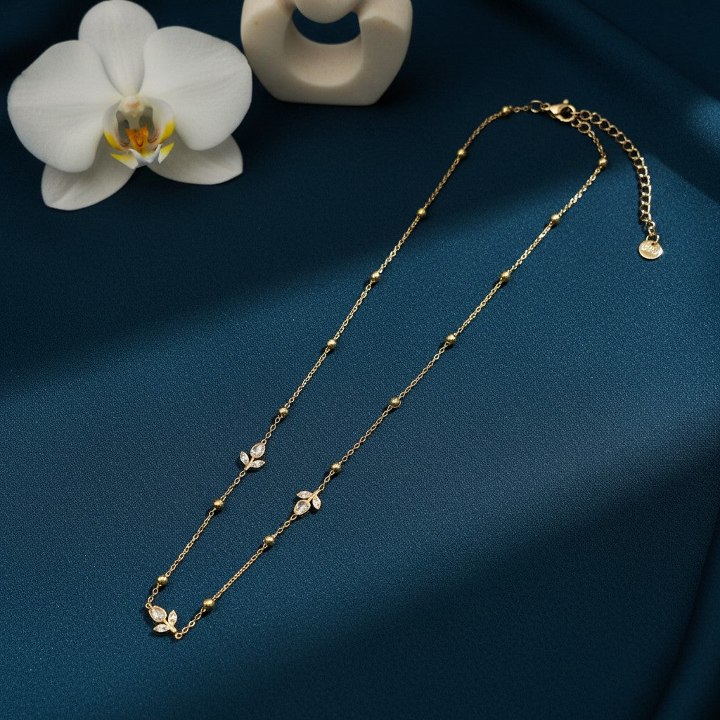 Demi-Fine American Diamond floral motif necklace for women by Ivvati Art Jewellery