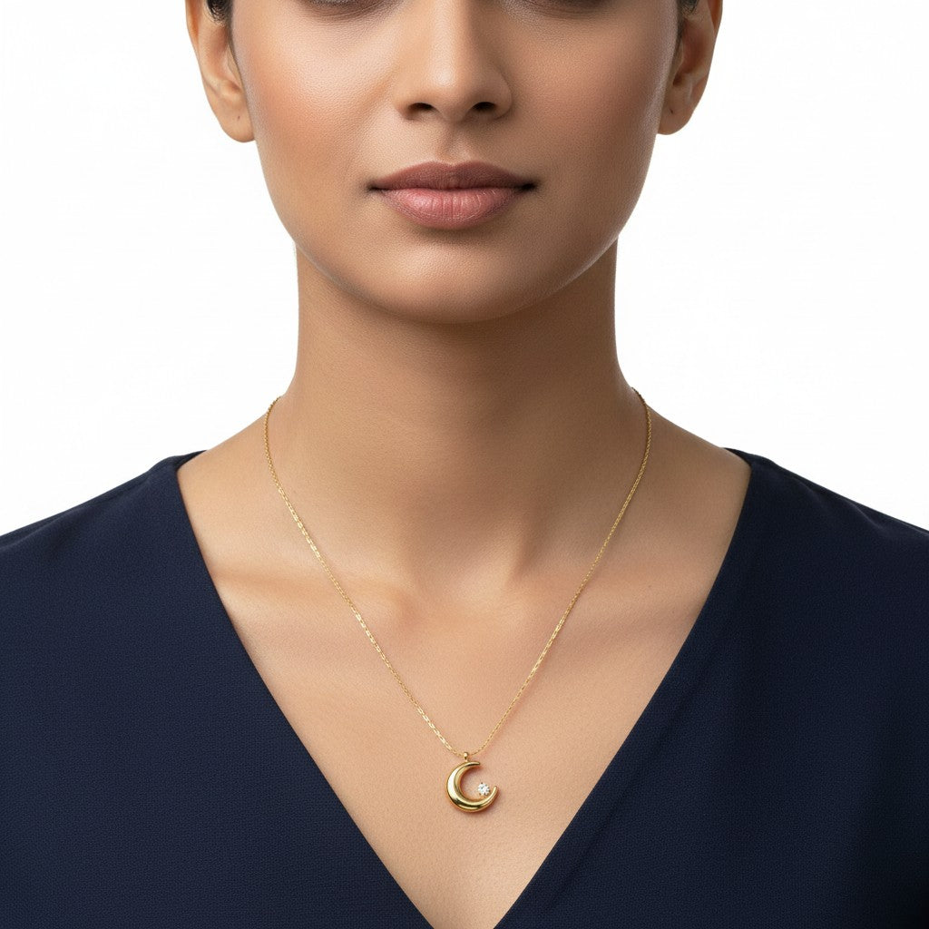 Demi-Fine gold-tone crescent American Diamond pendant necklace by Ivvati