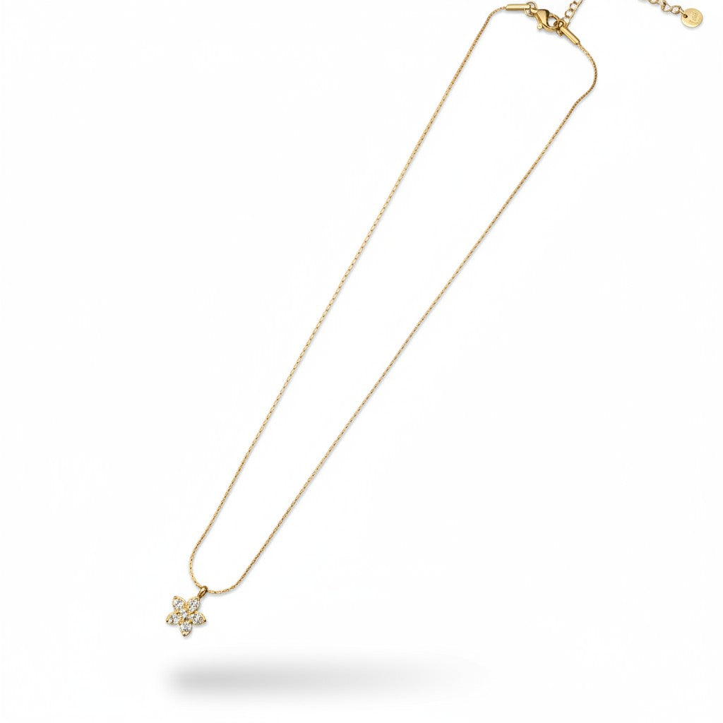 Delicate Demi-Fine floral CZ pendant necklace for everyday wear