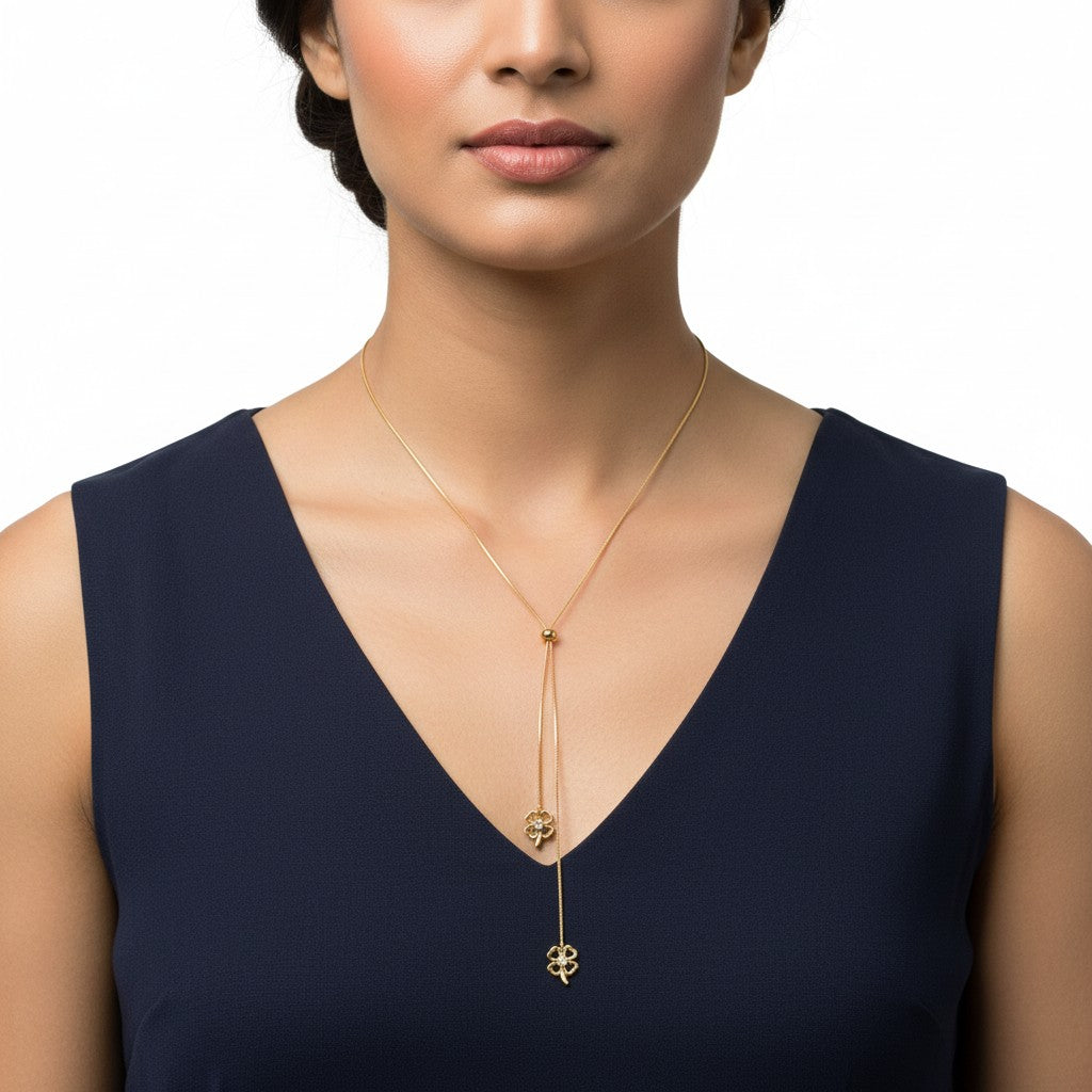Demi-Fine gold-tone floral lariat necklace with adjustable Y design by Ivvati