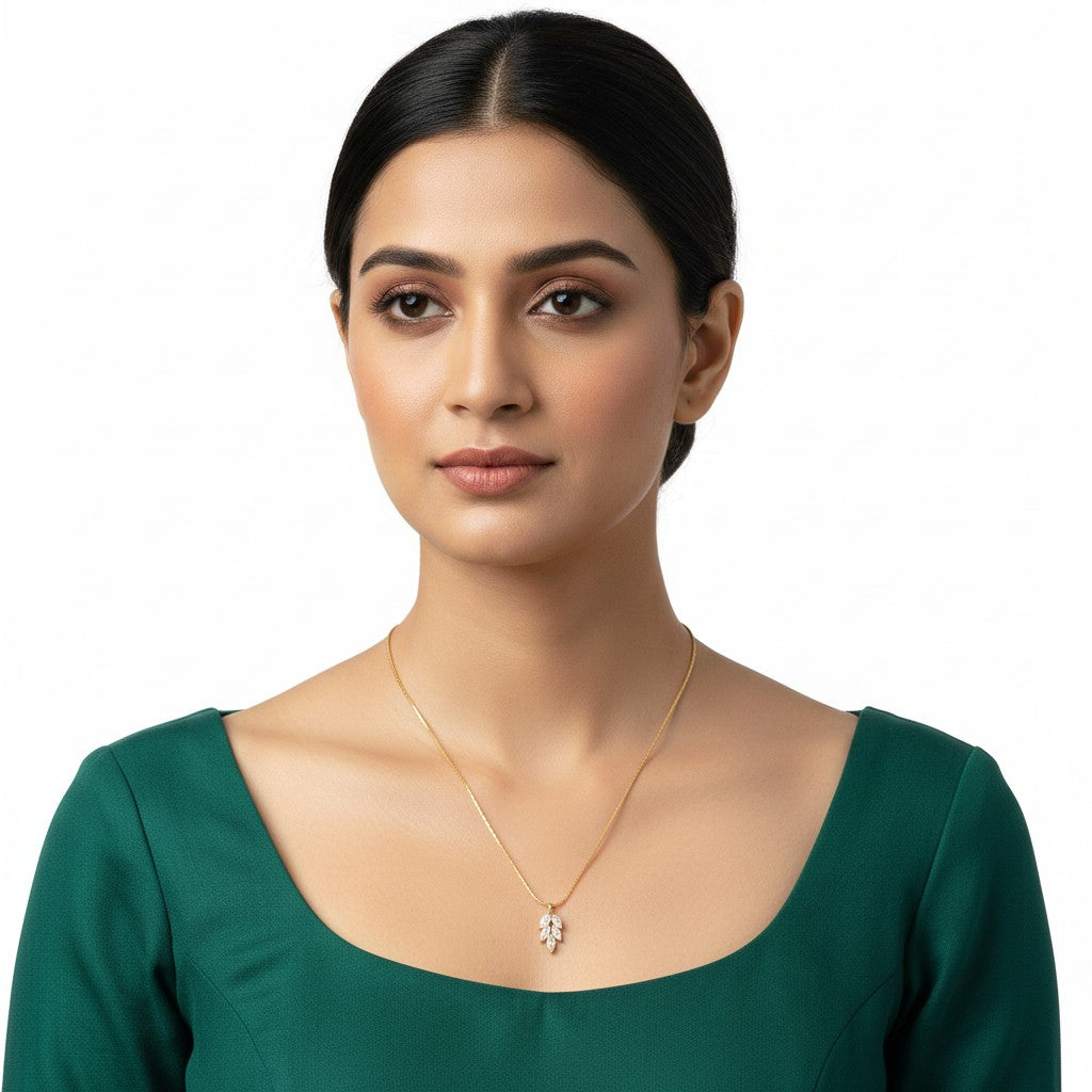 Demi-Fine gold finish leaf pendant necklace for women by Ivvati