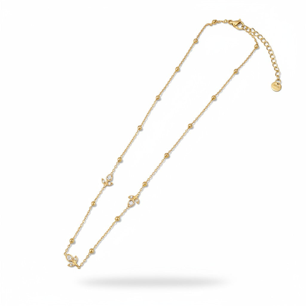 Demi-Fine gold-tone leaf and CZ necklace by Ivvati