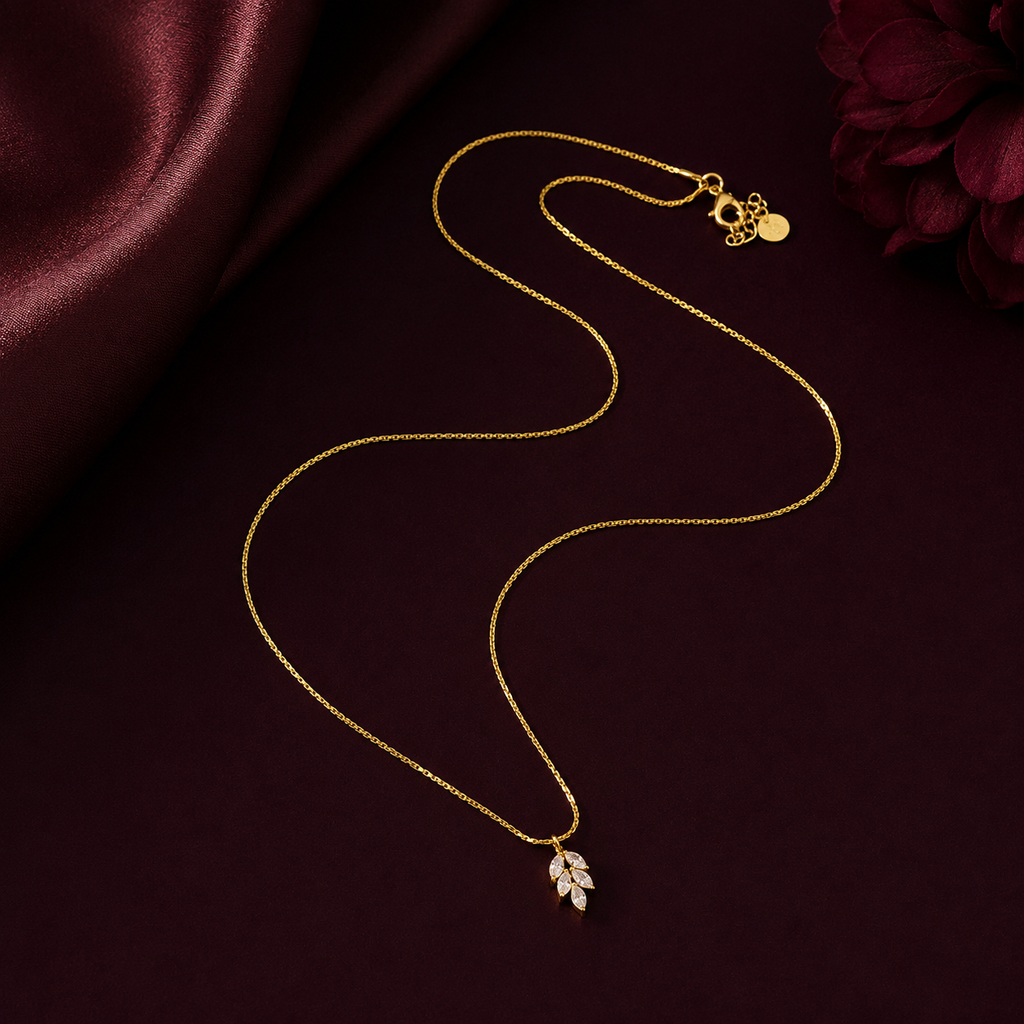 Ivvati Demi-Fine leaf CZ pendant necklace for women