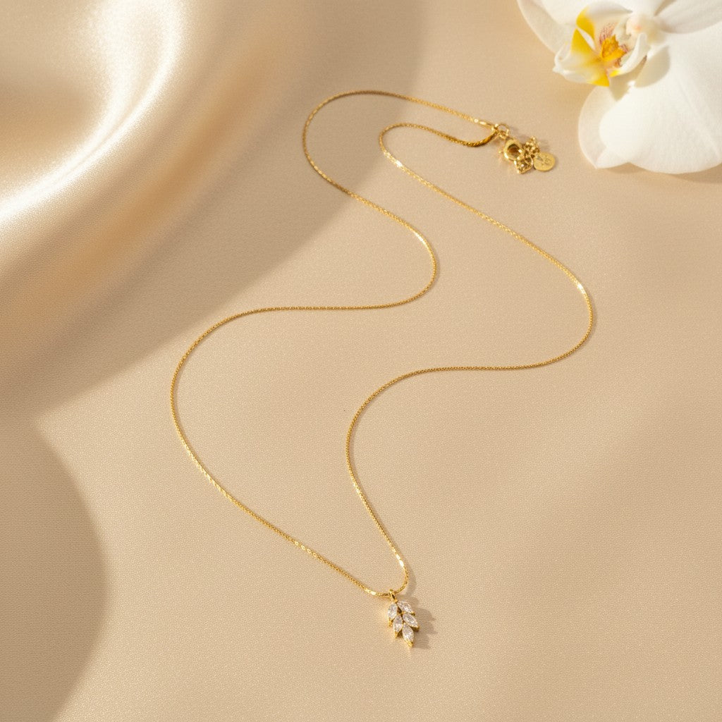Ivvati Demi-Fine leaf CZ pendant necklace for women