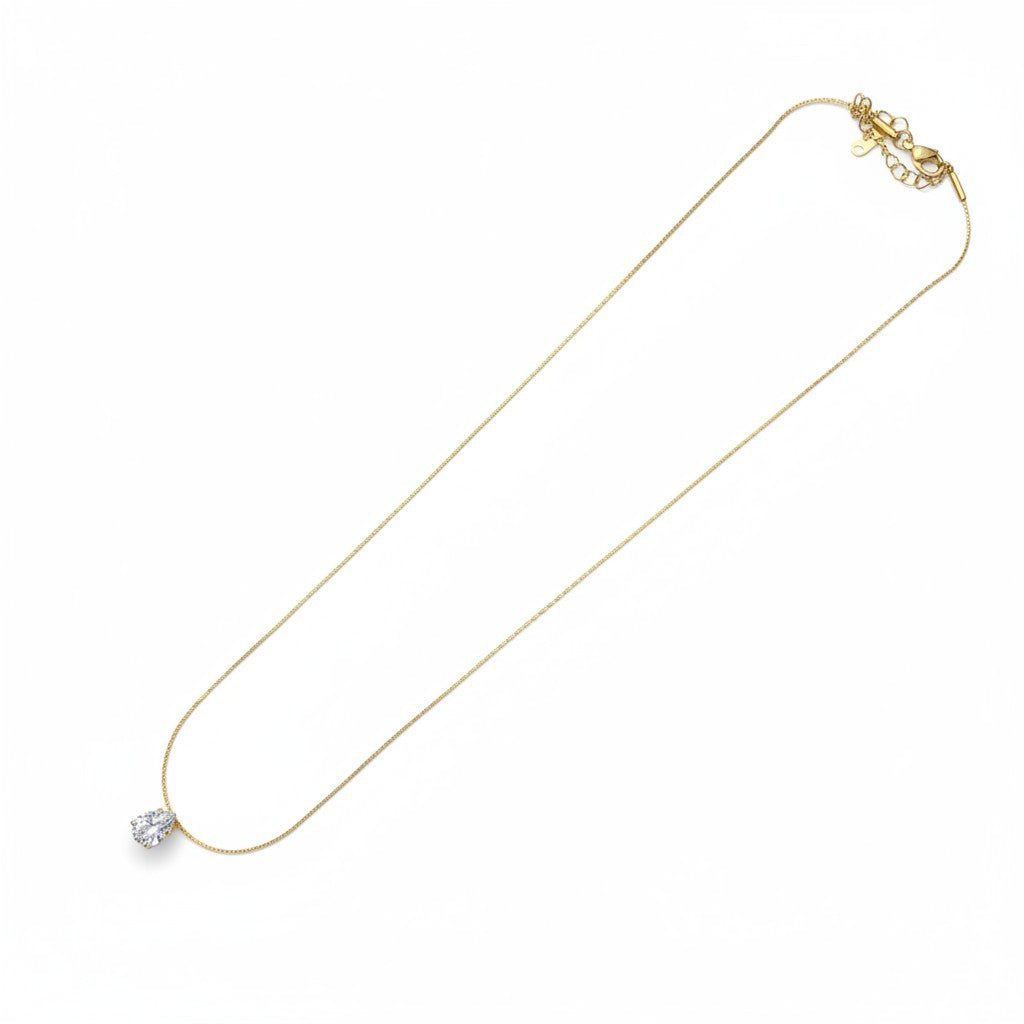 Demi-Fine gold-tone pear-shaped American Diamond pendant necklace by Ivvati