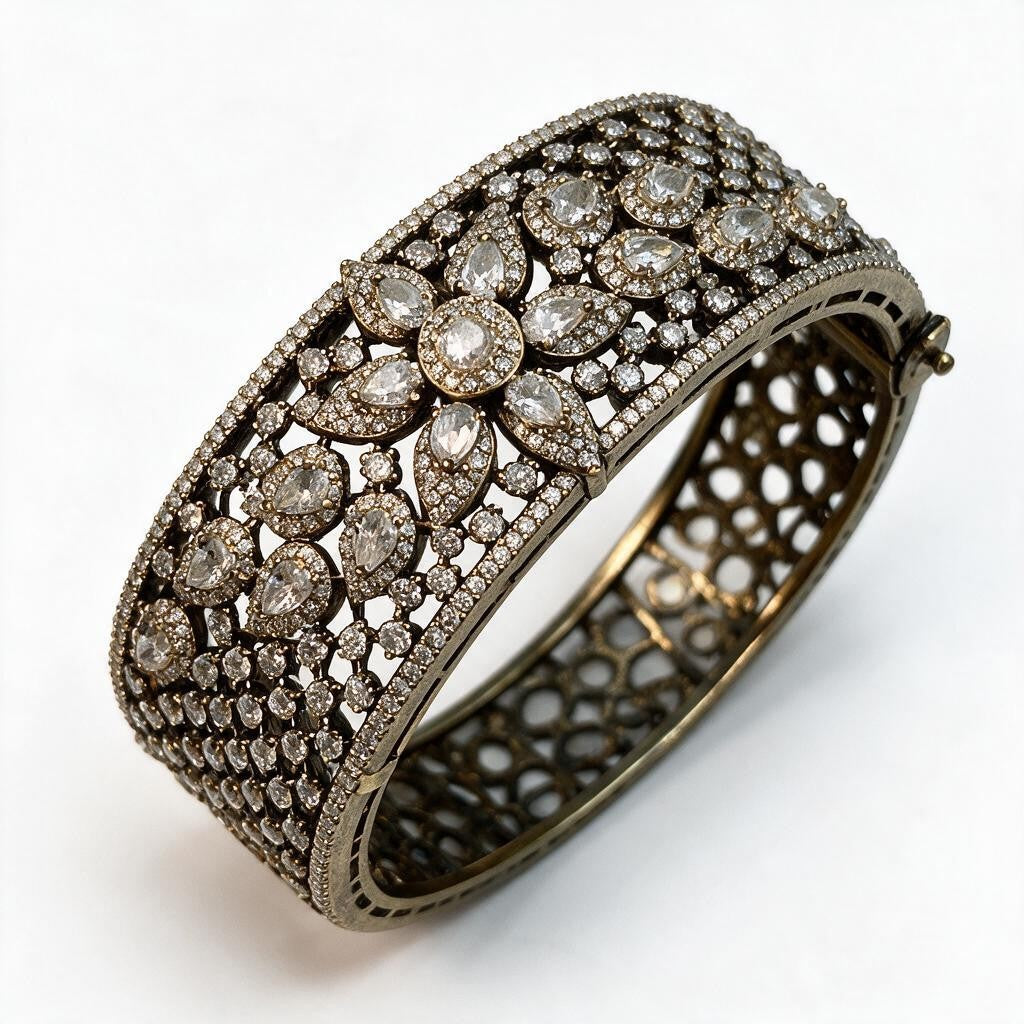 Ivvati floral stone statement bracelet with sparkling clear stones