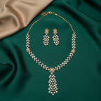 Ivvati gold AD CZ necklace set with matching earrings for women