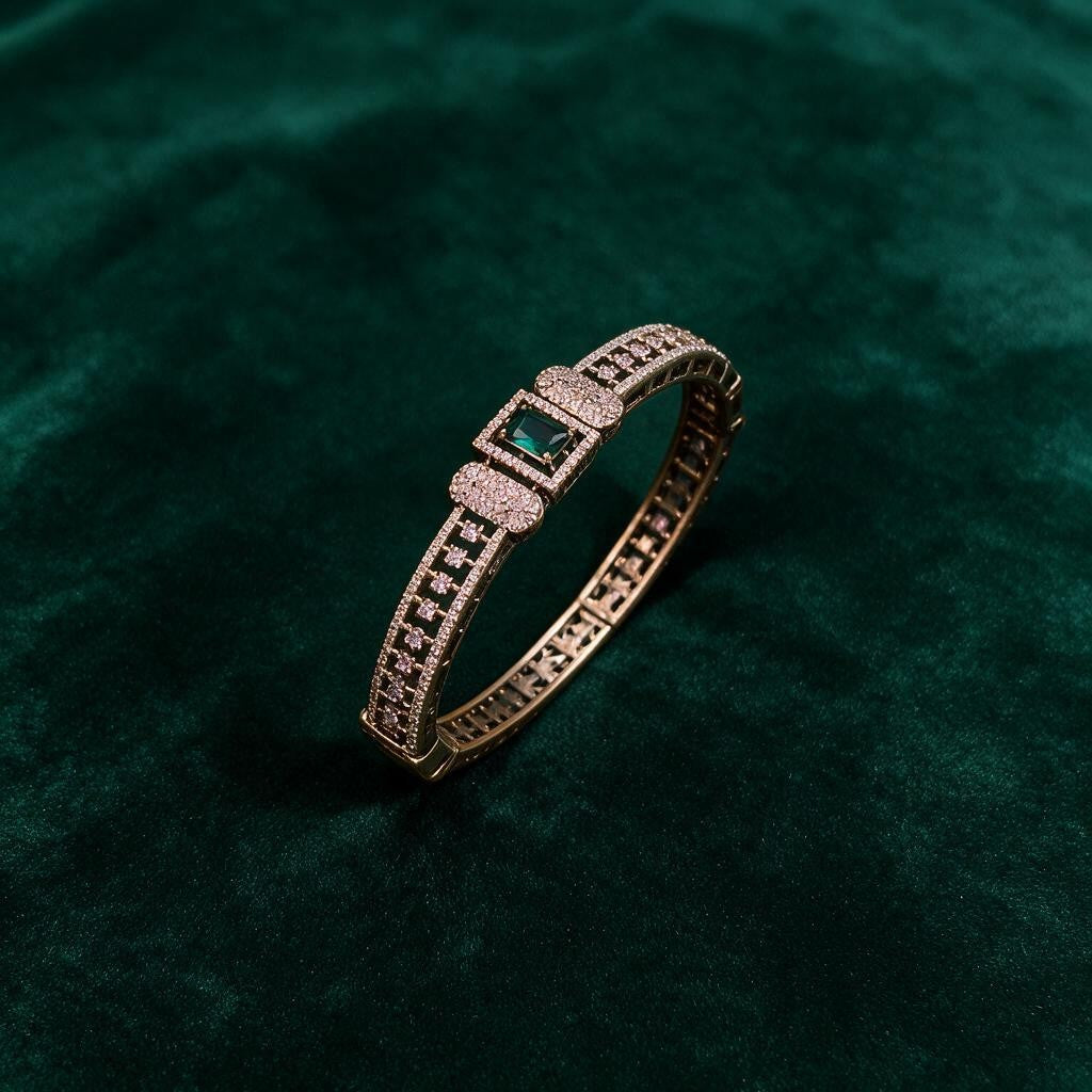 Ivvati green stone Mehendi polish kada bracelet for women