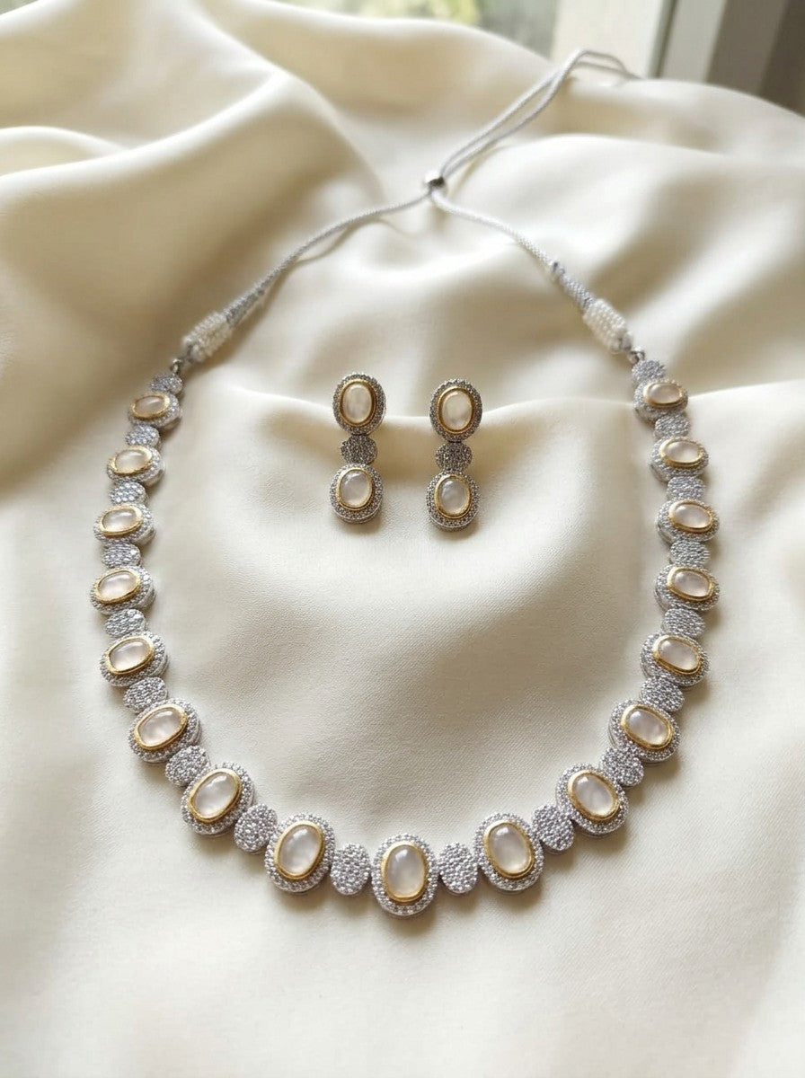 Ivvati pearl-style gold and silver statement necklace set with earrings for women