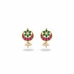 Ivvati pink and green floral Bugadi with pearl drops and gold finish