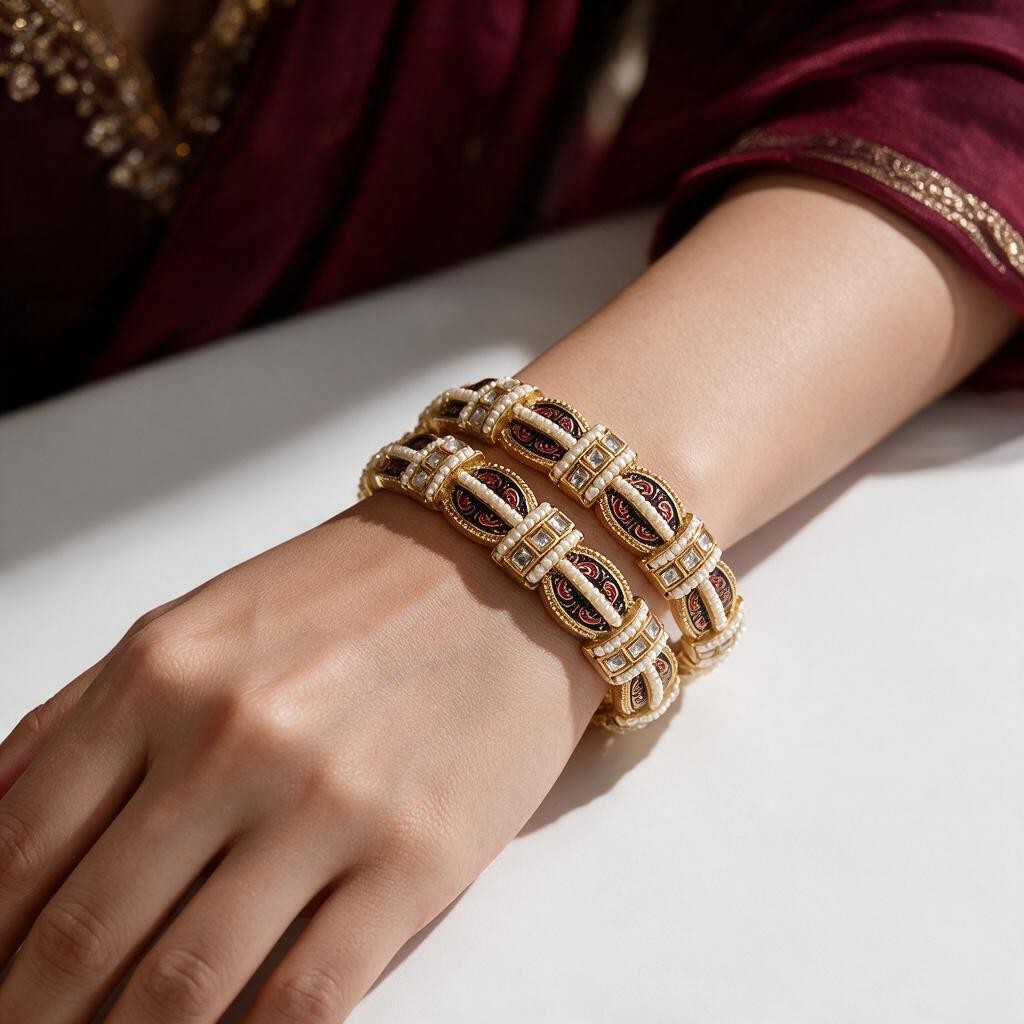 Ivvati Rajwadi Meenakari bangles with pearl borders and traditional enamel detailing