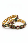 Ivvati Rajwadi Meenakari Kada with red green stones and gold-tone detailing
