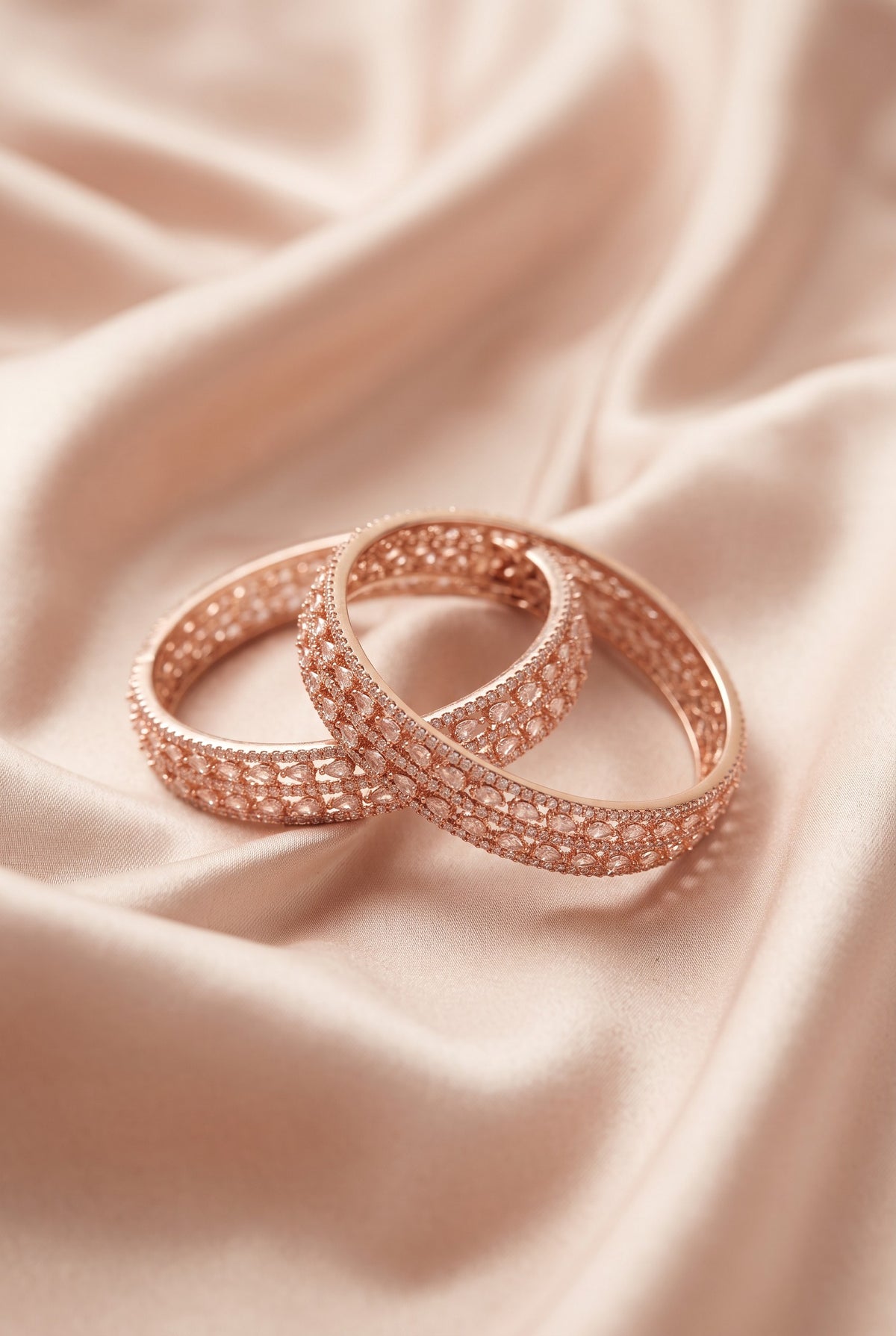 Ivvati rose gold-tone American Diamond bangle set with clear stones