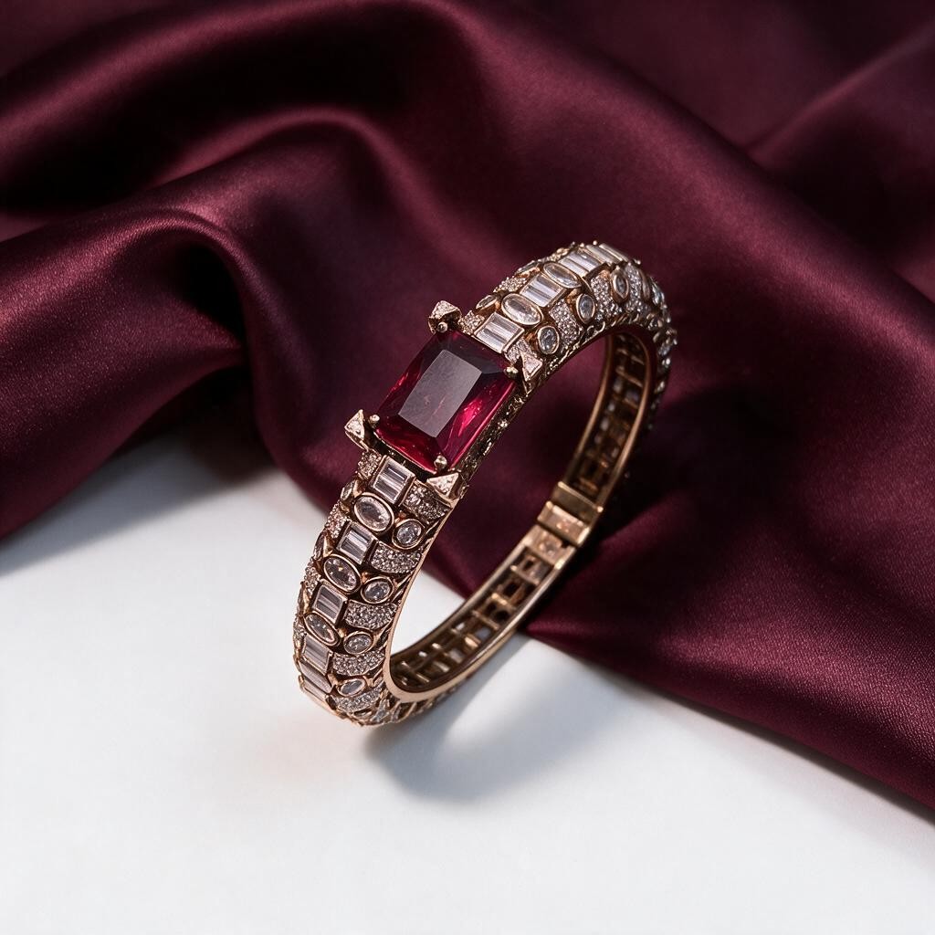 Ivvati ruby-tone stone statement kada bracelet for women