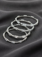 Ivvati silver-tone American Diamond bangle set with baguette and round stones