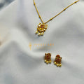 Ivvati traditional floral pendant necklace set with pearl drop earrings