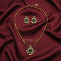 Ivvati traditional green stone necklace set with matching pearl drop earrings