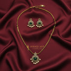 Ivvati traditional green stone necklace set with matching pearl drop earrings