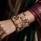 Ivvati traditional Rajwadi bangle set with red green stone accents