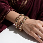Ivvati traditional Rajwadi bangles with pearl detailing and colourful stones