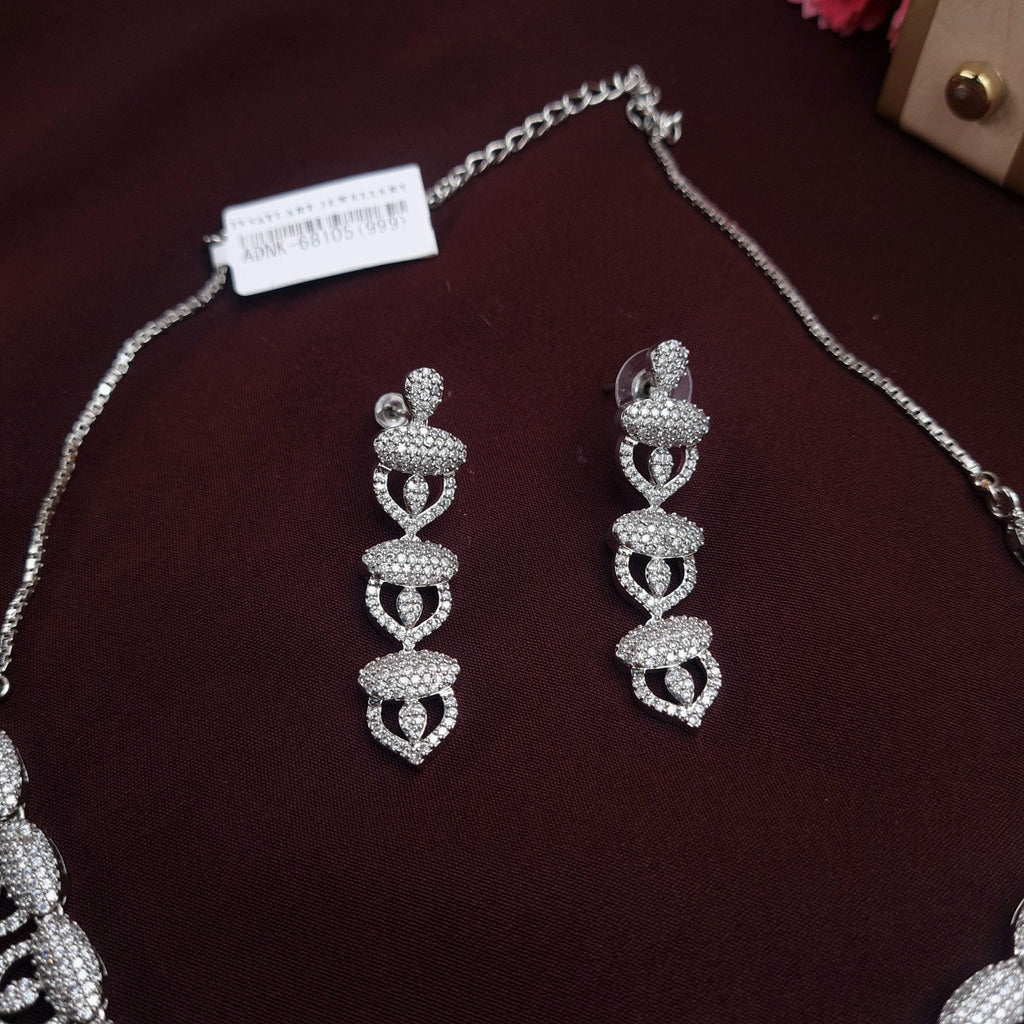 Kiara Zirconia Necklace Set in Silver Finish jewellery - CZ Necklace | Ivvati Art Jewellery