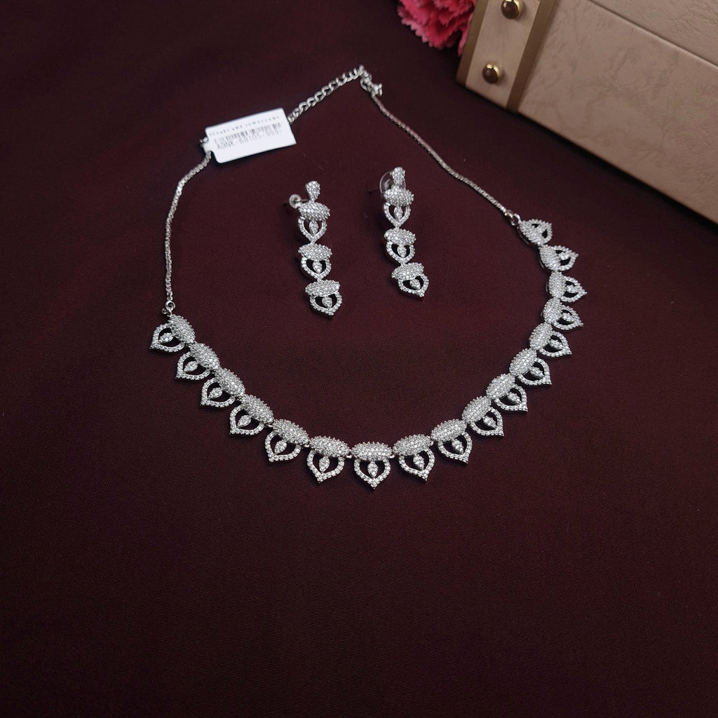 Kiara Zirconia Necklace Set in Silver Finish jewellery - CZ Necklace | Ivvati Art Jewellery