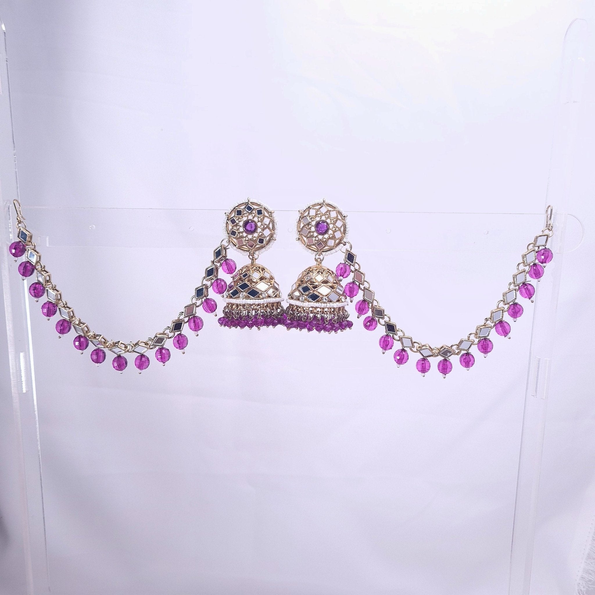 Kundan Kaan Chain with Jhumka Earrings jewellery - Earrings | Ivvati Art Jewellery
