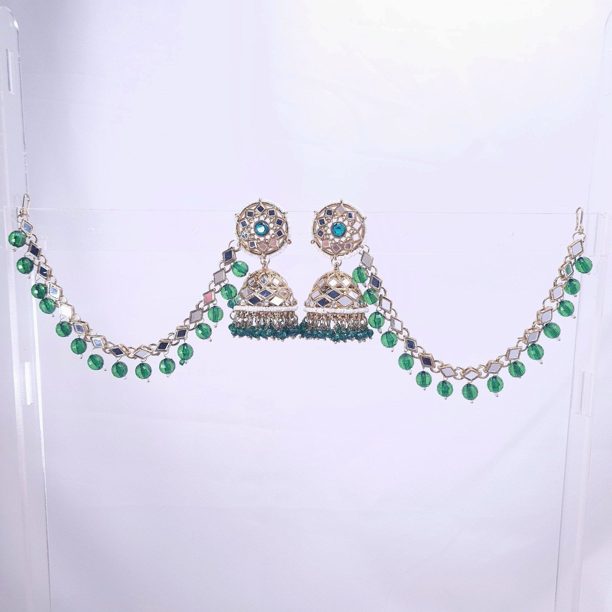Kundan Kaan Chain with Jhumka Earrings jewellery - Earrings | Ivvati Art Jewellery