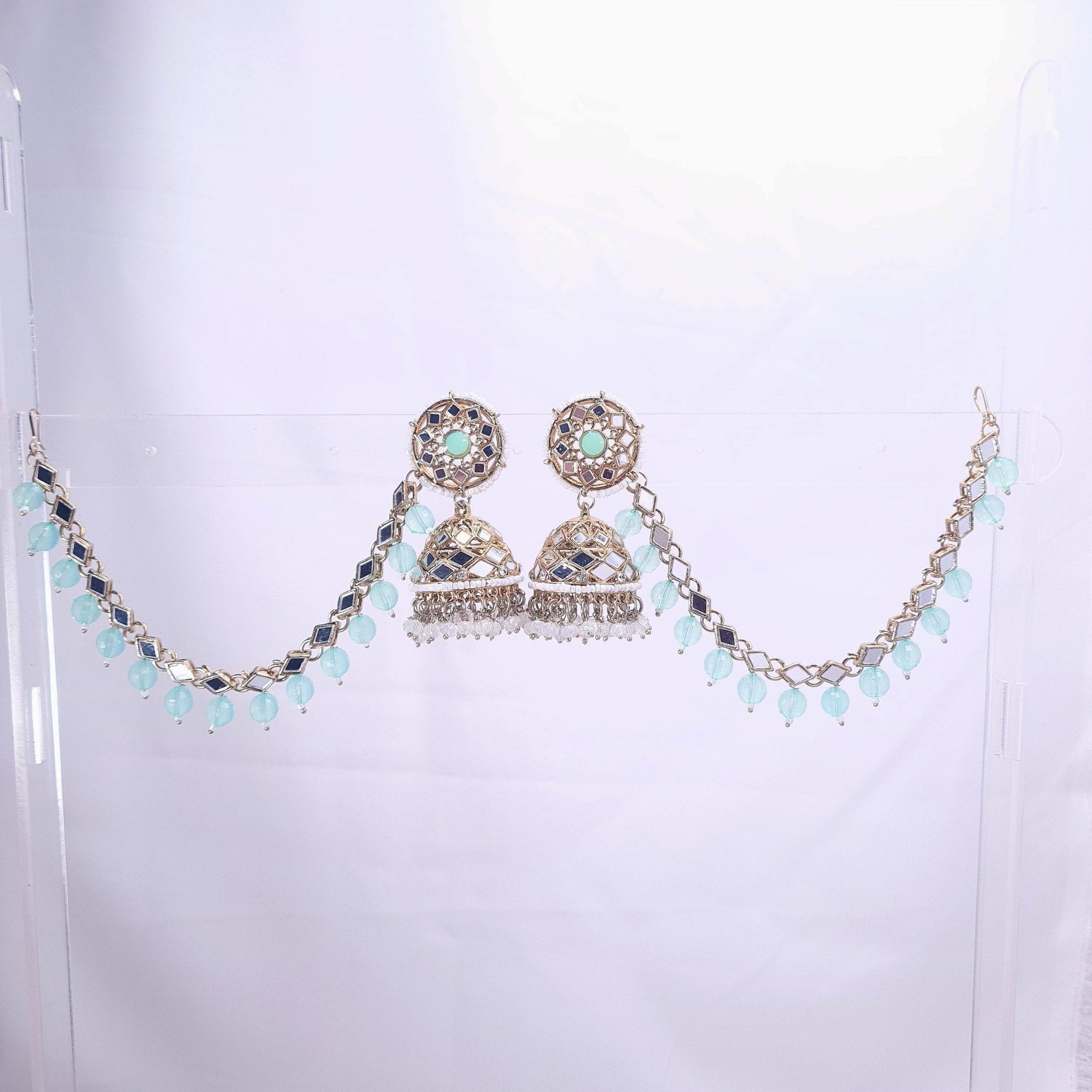 Kundan Kaan Chain with Jhumka Earrings jewellery - Earrings | Ivvati Art Jewellery